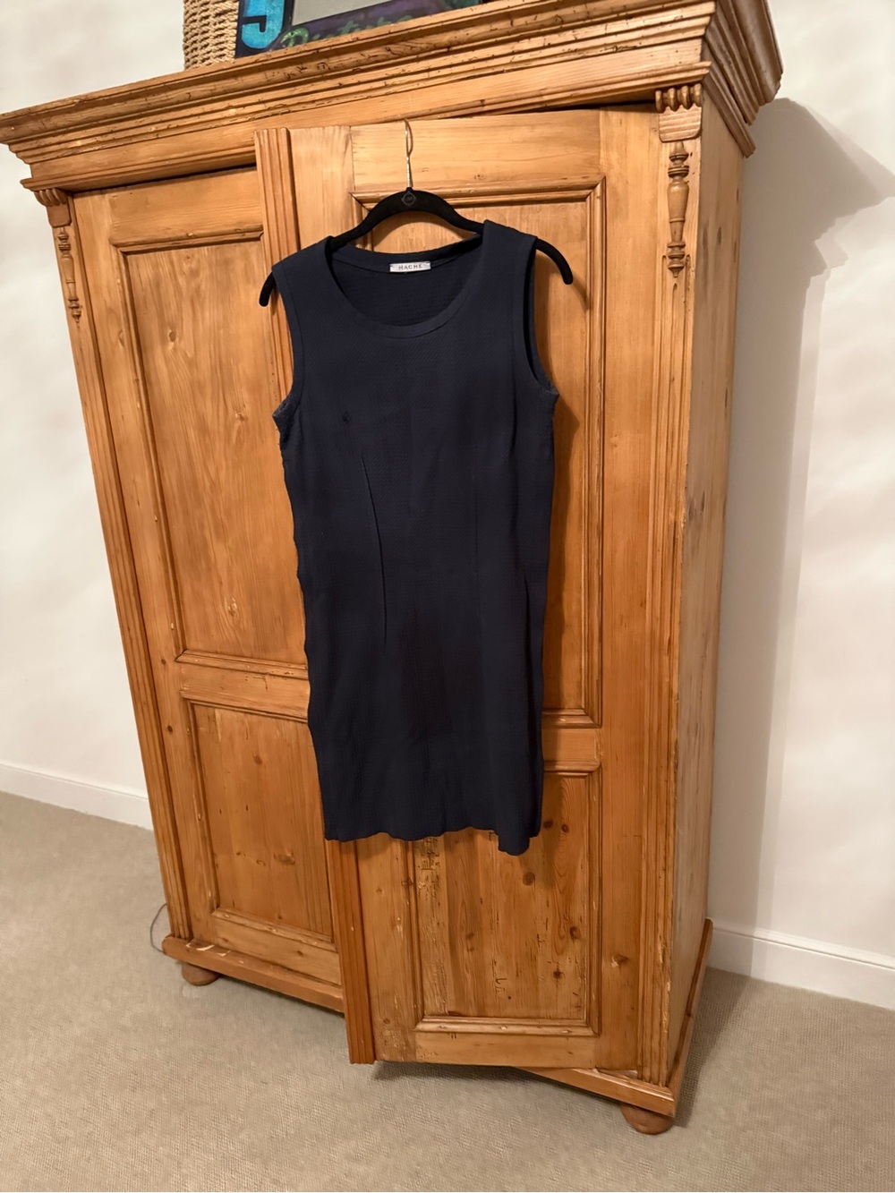 Sleeveless Navy Ribbed Knit Mini Dress